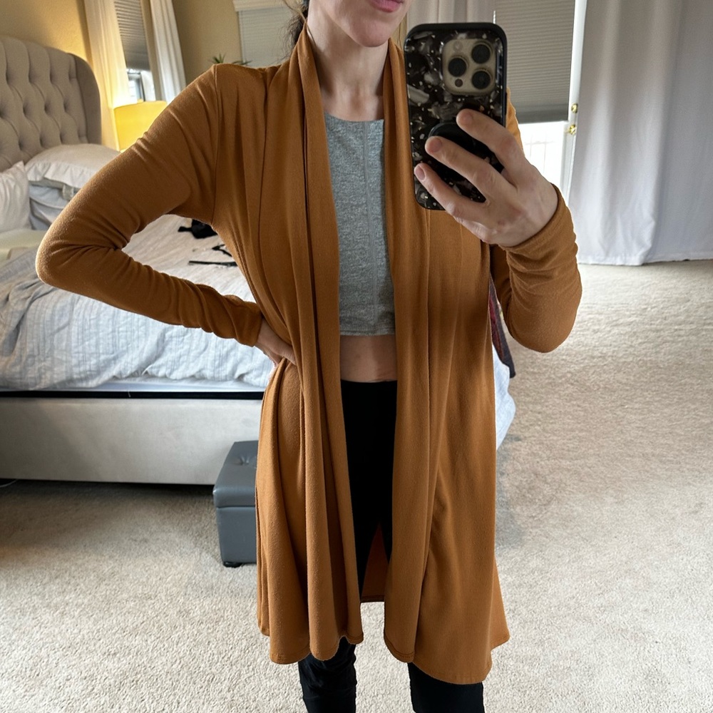 Golden long open front cardigan